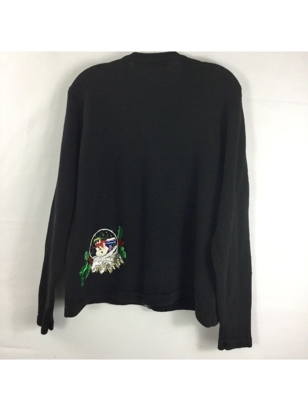 Vintage B.P. Design Beaded Snowy Christmas Snow Globe Zip Front Cardigan Size L - Picture 8 of 11